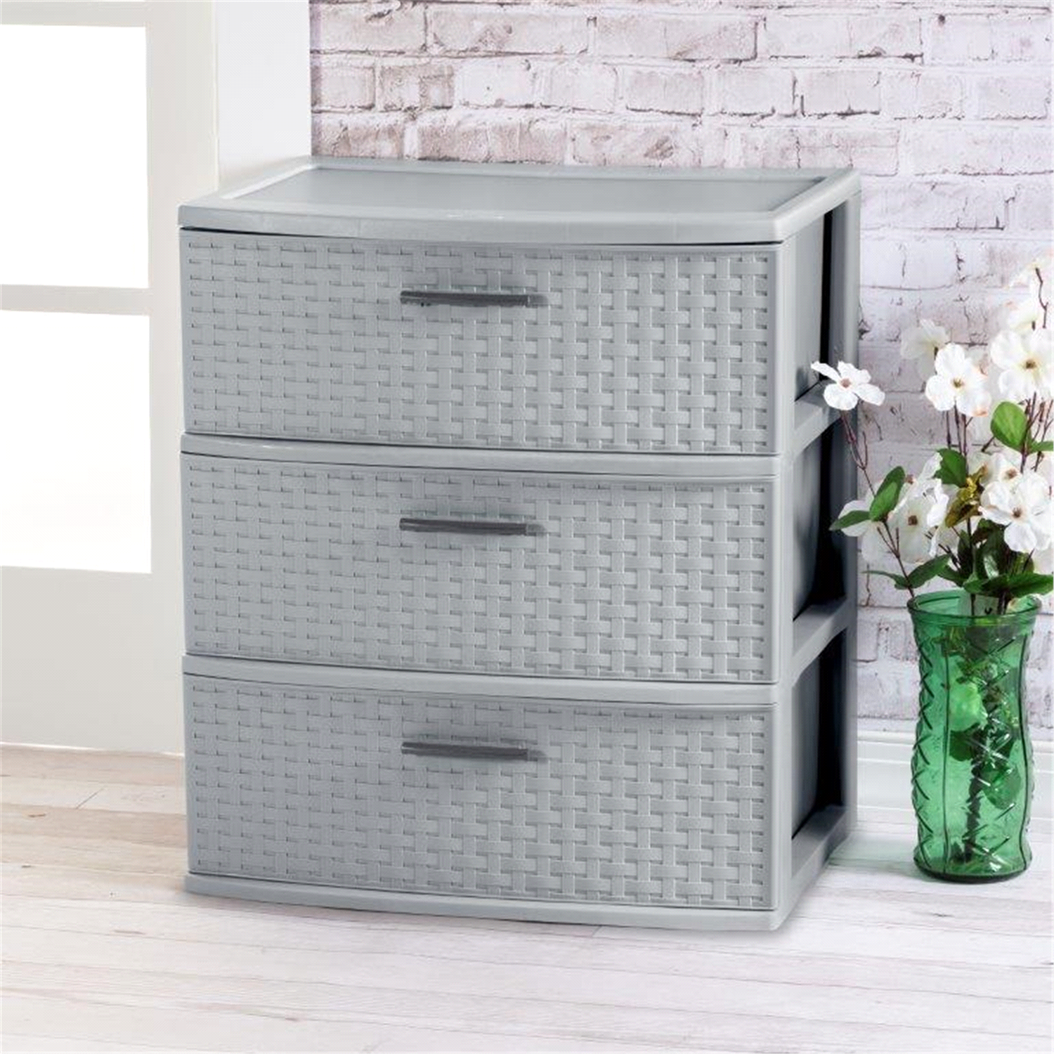 slide 1 of 3, Sterilite 3 Drawer Wide Weave Storage Tower - Cement, 1 ct