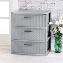 Sterilite 3 Drawer Wide Weave Storage Tower - Cement