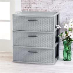 Sterilite 3 Drawer Wide Weave Storage Tower - Cement