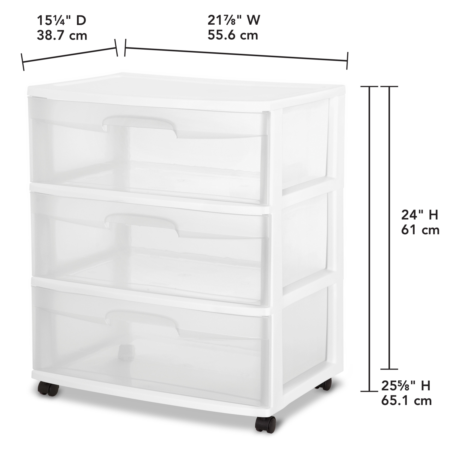 slide 2 of 3, Sterilite 3-Drawer Wide Cart With Casters - Clear/White, 1 ct