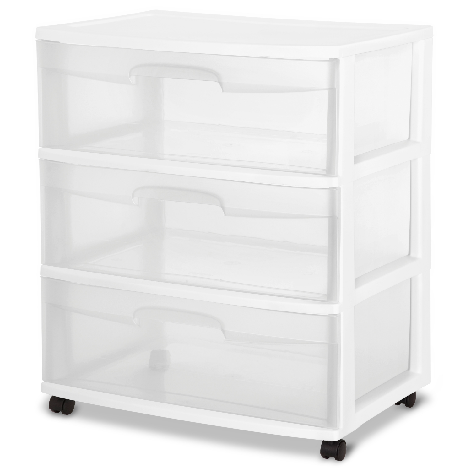 slide 1 of 3, Sterilite 3-Drawer Wide Cart With Casters - Clear/White, 1 ct