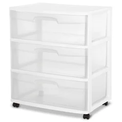 Sterilite 3-Drawer Wide Cart With Casters - Clear/White