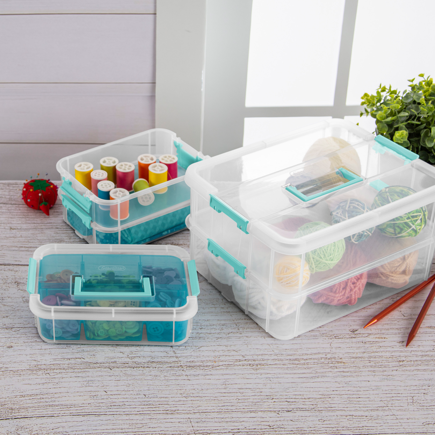 slide 2 of 3, Sterilite Clear 3-Layer Handle Box & Tray Stack & Carry 1 ea, 1 ct