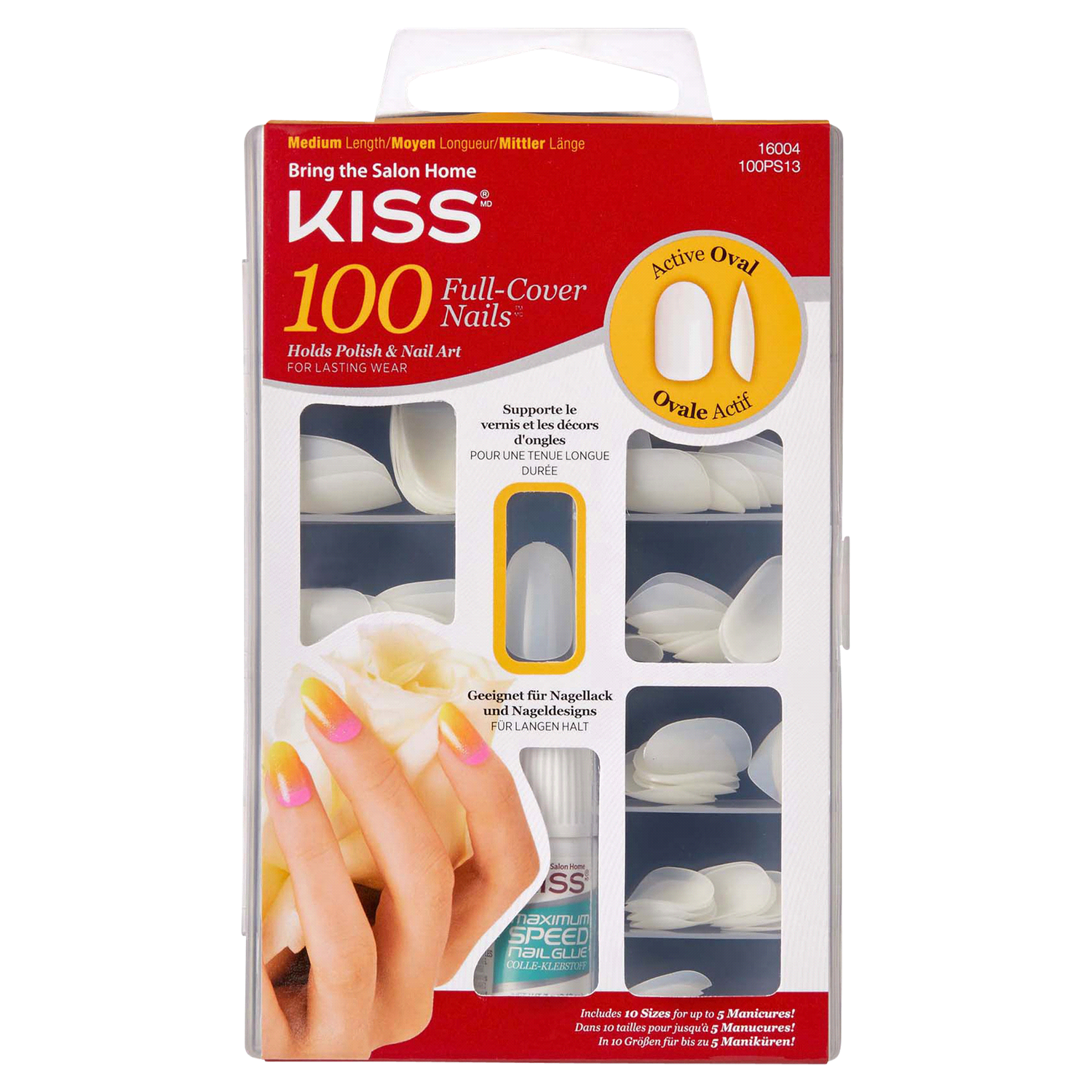 slide 1 of 2, Kiss Medium Length Active Oval Full-Cover Nails 100 ea, 100 ct