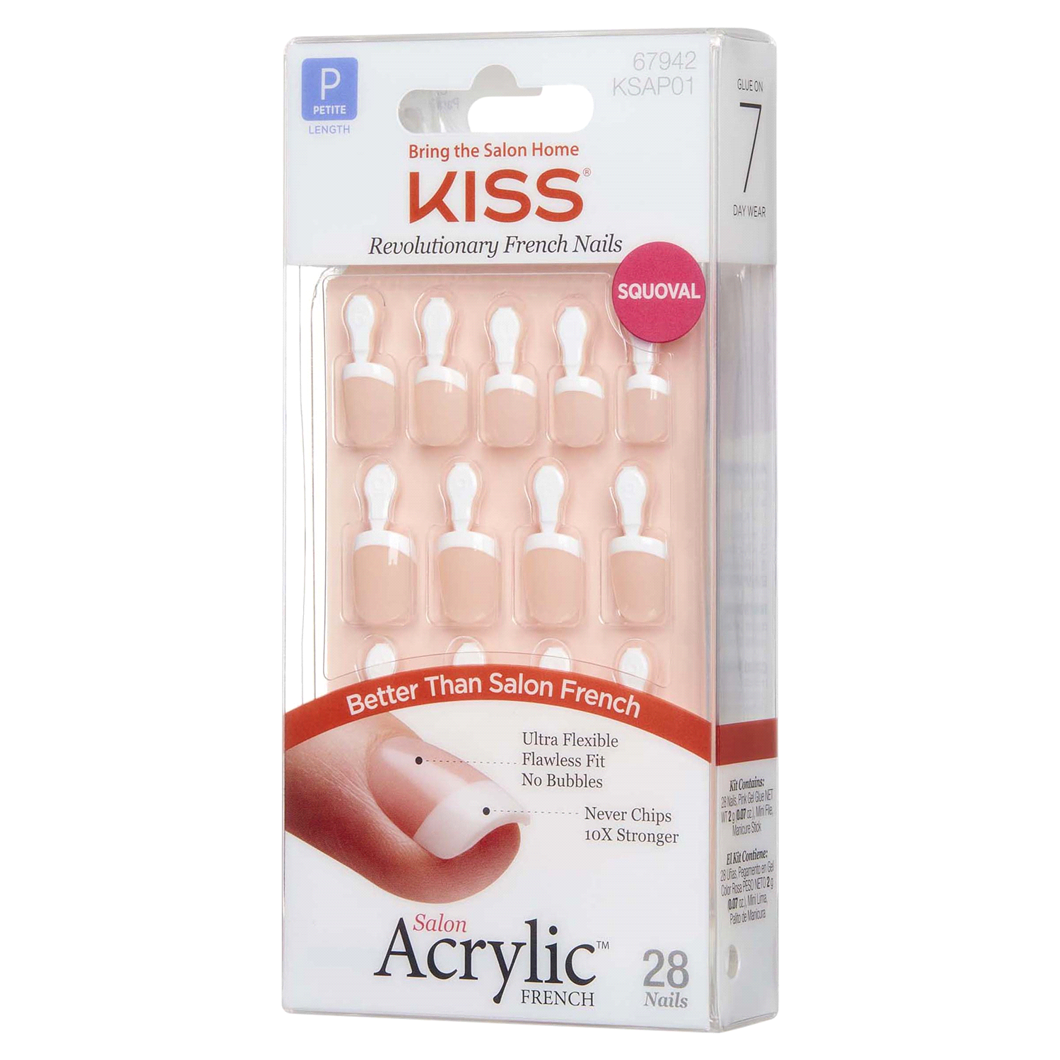slide 3 of 4, Kiss Salon Acrylic Petite Length Revolutionary French Nails 28 ea, 28 ct