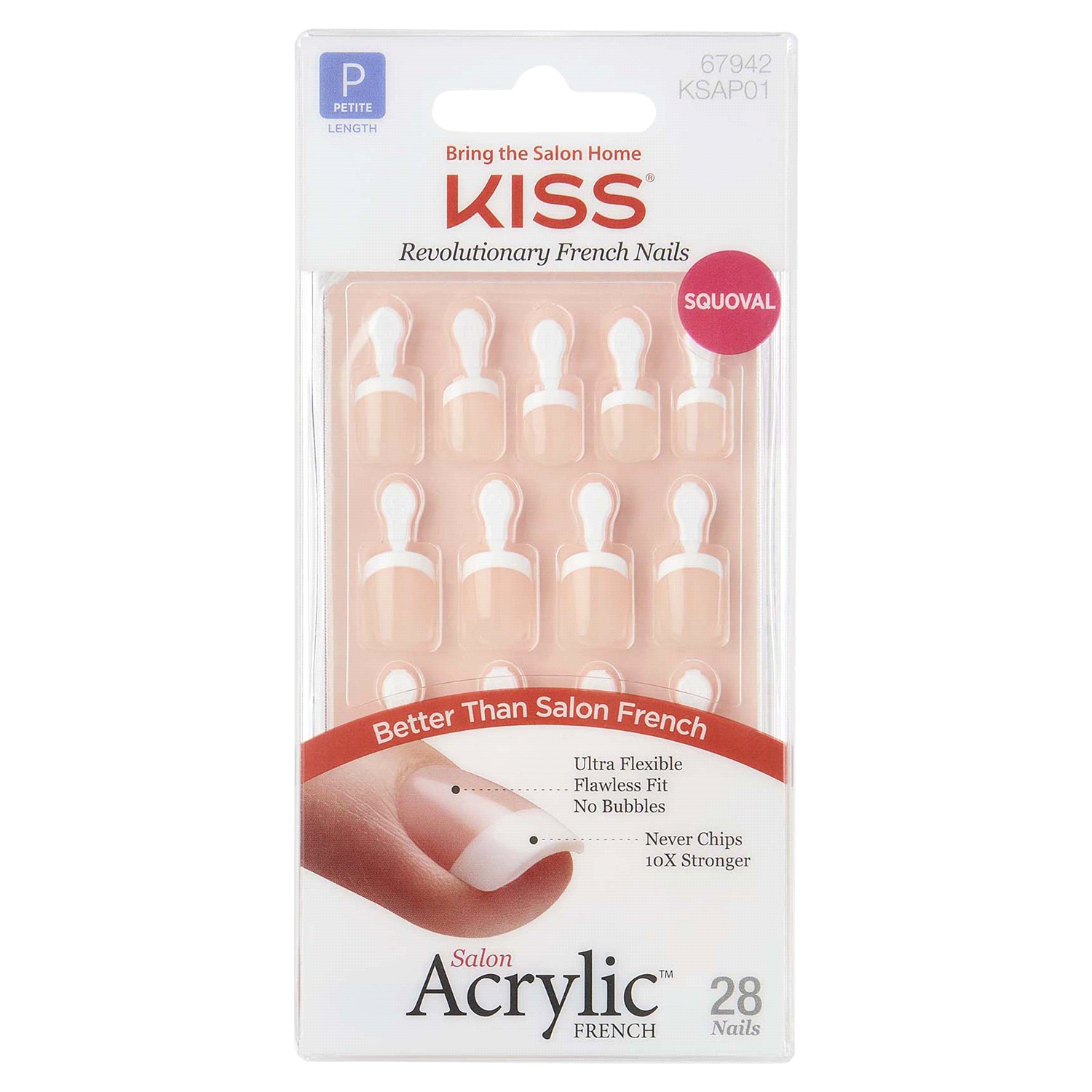 slide 1 of 4, Kiss Salon Acrylic Petite Length Revolutionary French Nails 28 ea, 28 ct