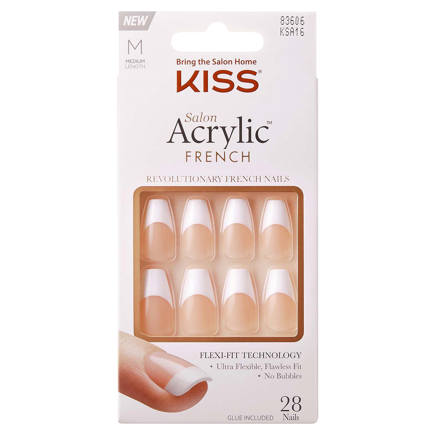 slide 1 of 4, Kiss Salon Acrylic French Medium Nails 28 ea, 28 ct