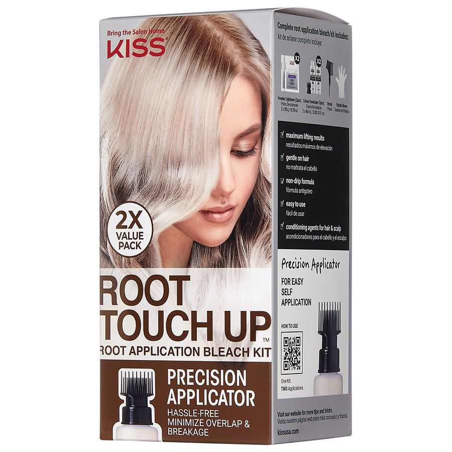 slide 3 of 4, KISS COLORS & CARE KISS Root Touch Up Complete Bleach Application Kit with Precision Applicator, Bleaching Powder, Developing Crèmes, Brush, Plastic Gloves, & Instruction Sheet, 7 pc