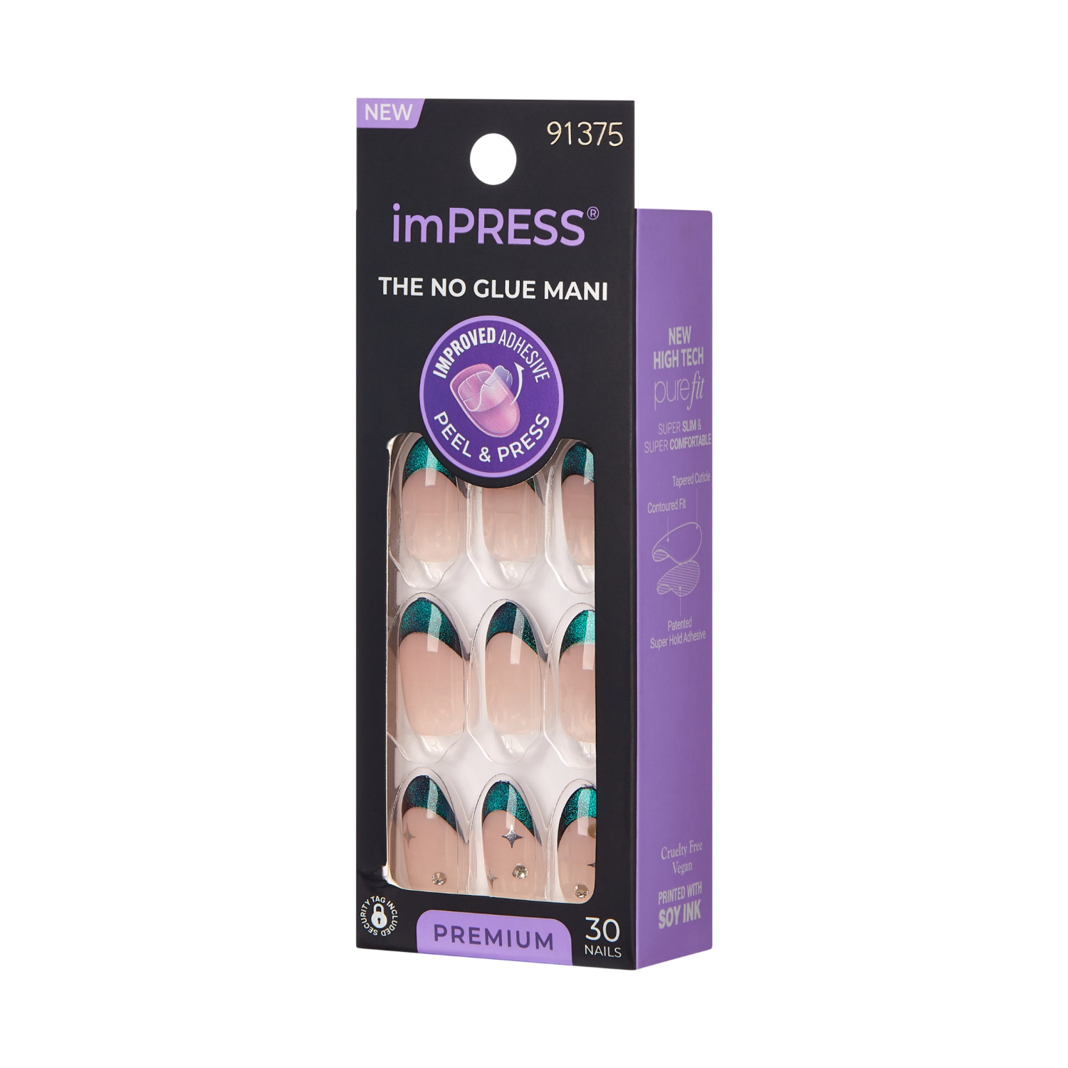 slide 4 of 4, KISS imPRESS No Glue Mani Press On Nails, Premium, Visions, Green, Med Almond, 30 ct, 30 ct
