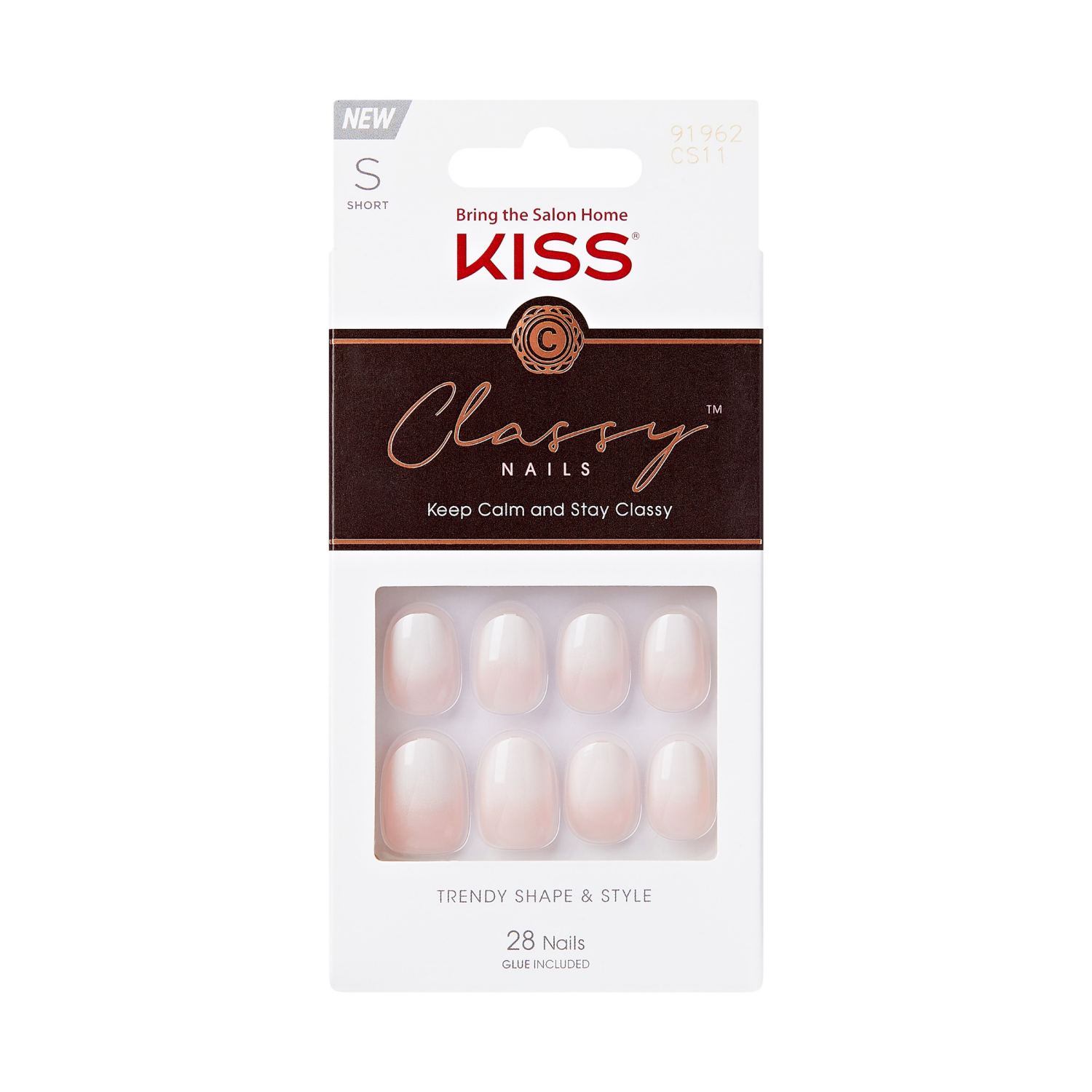 slide 1 of 4, KISS Classy Press On Nails, Players, White French Ombre, Short Oval, 31 Ct., 31 ct