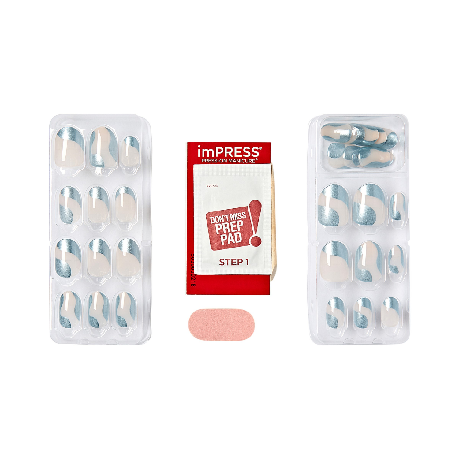 slide 4 of 7, Kiss imPRESS Press On Nails, No Glue Needed, Neutral/Silver, Short Length, Oval Shape, 33 Ct., 33 ct