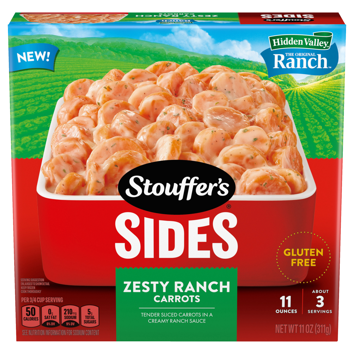 slide 1 of 8, Stouffer's Stouffer’s Hidden Valley, Zesty Ranch Carrots, Side Dish, Frozen Carrots, Frozen Veggies, 11 oz