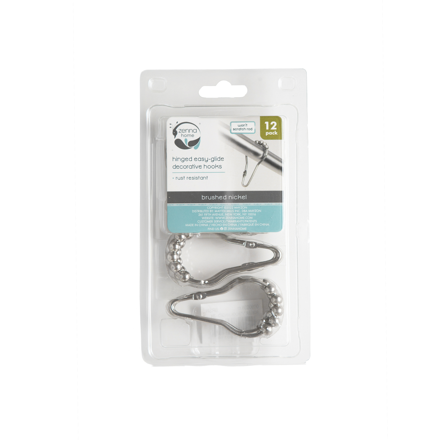 slide 2 of 4, Zenna Home 12 Pack Hinged V Glide Bushed Nickel Hook 1 ea, 1 ct