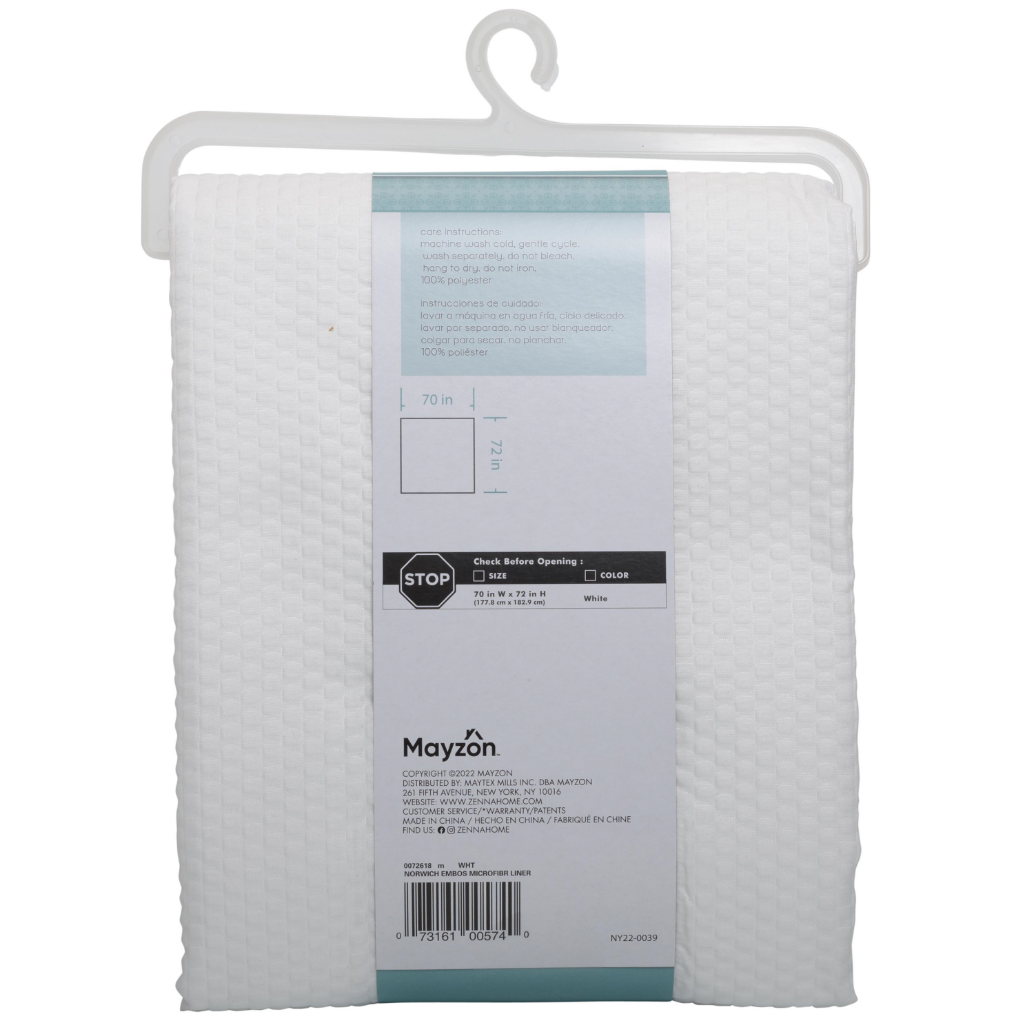 slide 4 of 4, Zenna Home Norwich Microfiber Shower Curtain Liner, 70 in x 72 in, White, 70 x 72 