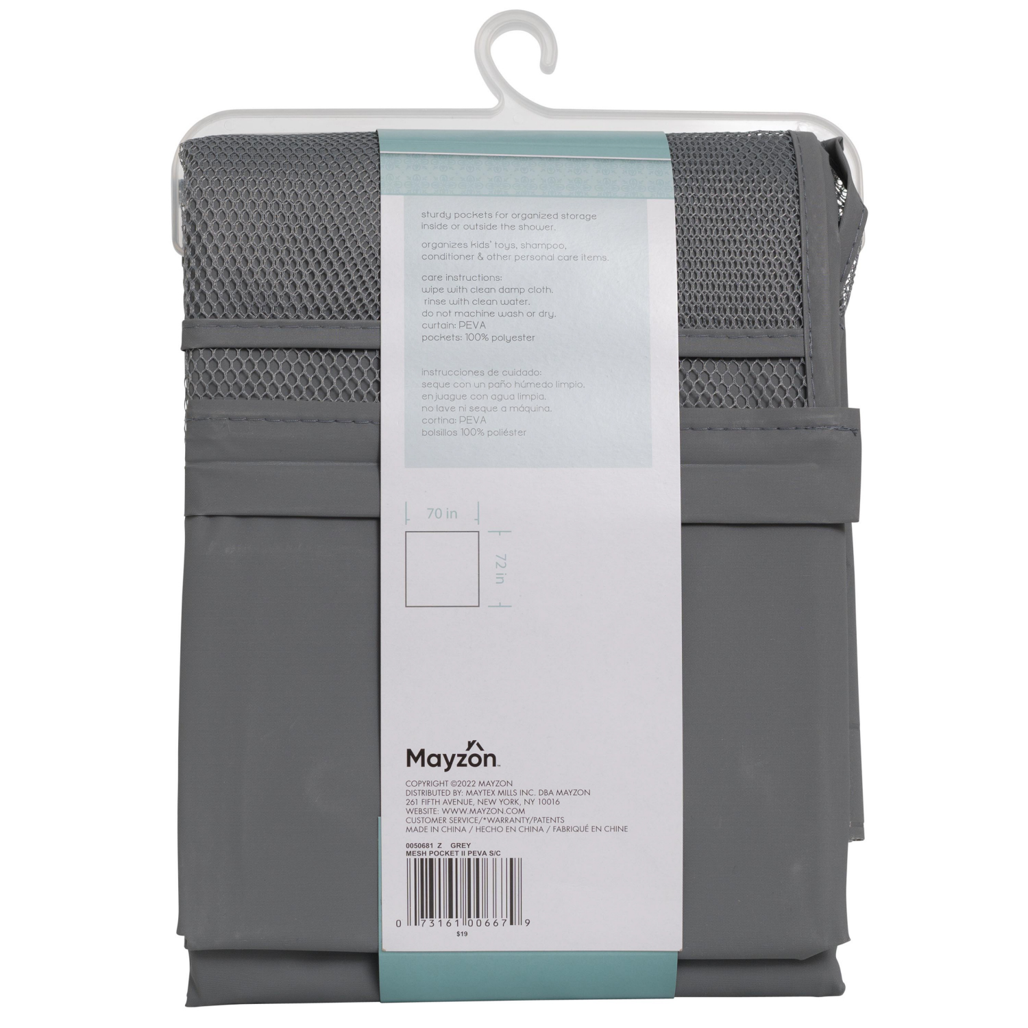 slide 4 of 5, Zenna Home Mesh Pockets PEVA Shower Curtain and Organizer, 70 in x 72 in, Grey, 70 x 72 