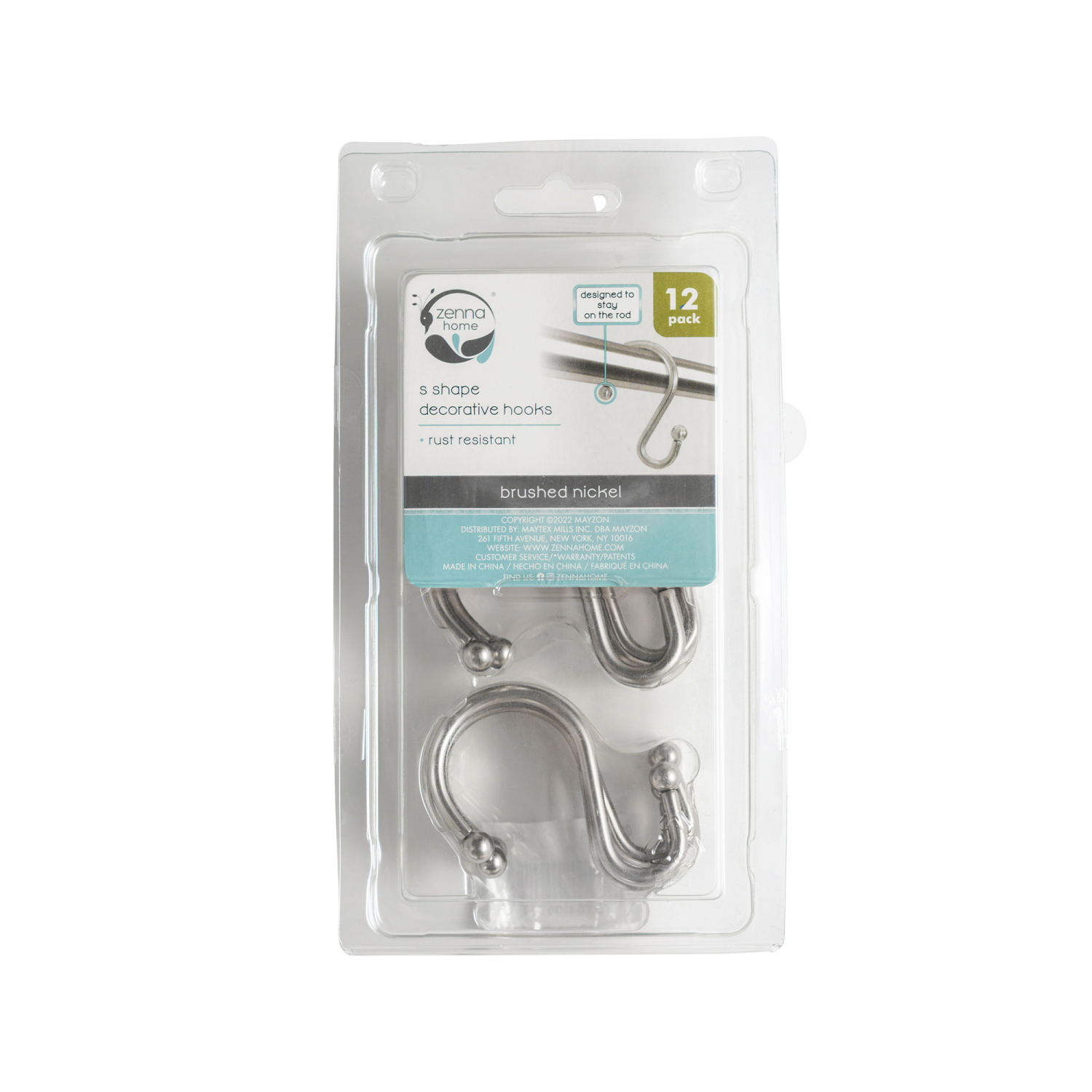 slide 2 of 4, Maytex Zenna Home S-Shaped Shower Hooks, Brushed Nickel, 12 ct