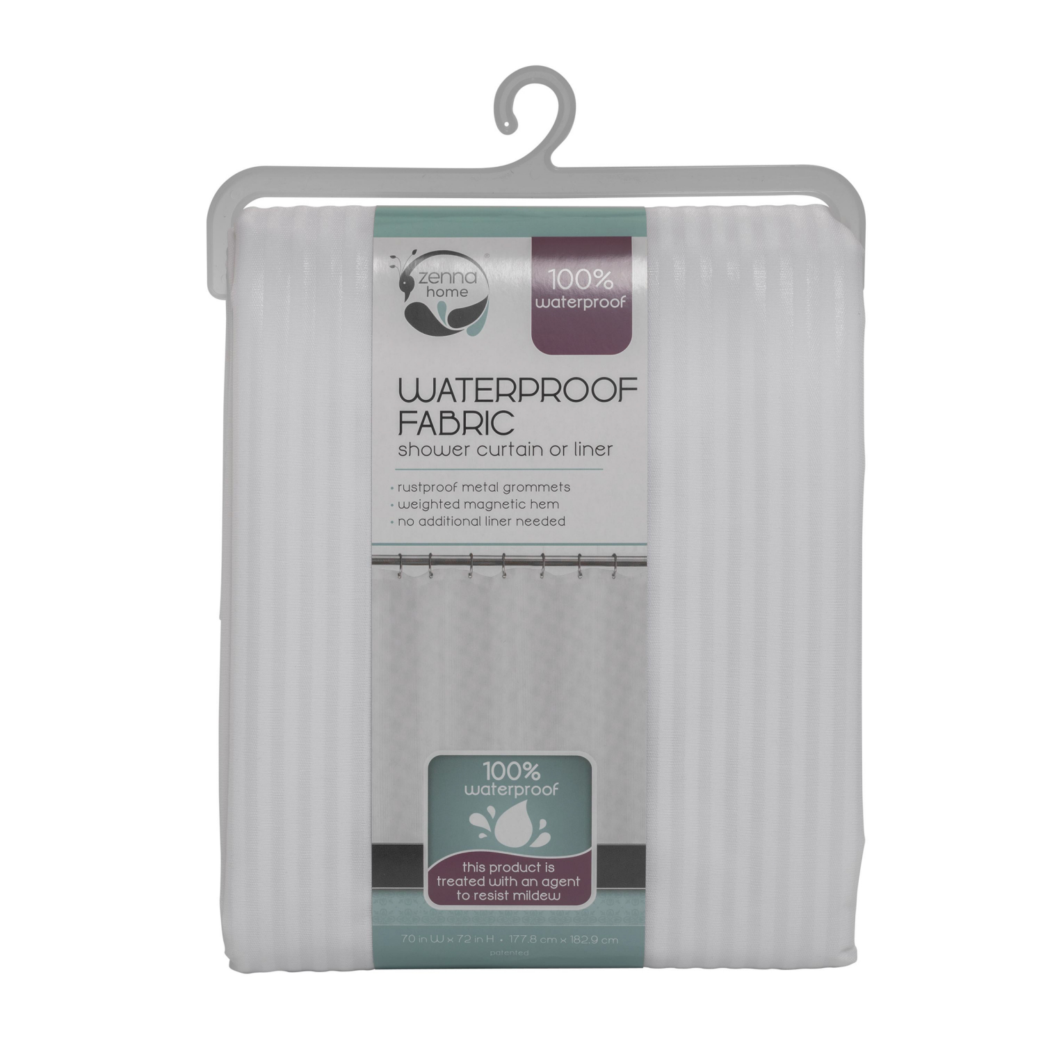 slide 3 of 5, Zenna Home Waterproof Striped Fabric Shower Curtain or Liner, White, 70 in x 72 in