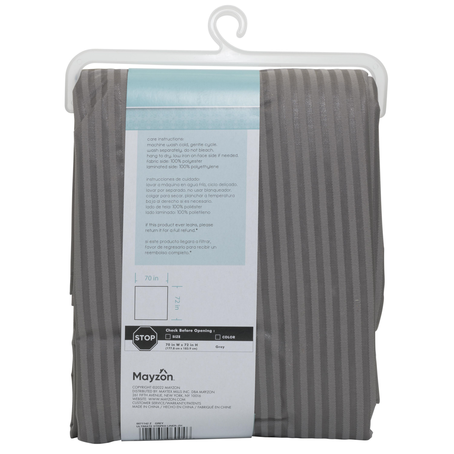 slide 4 of 5, Zenna Home Waterproof Striped Fabric Shower Curtain or Liner, Grey, 70 in x 72 in