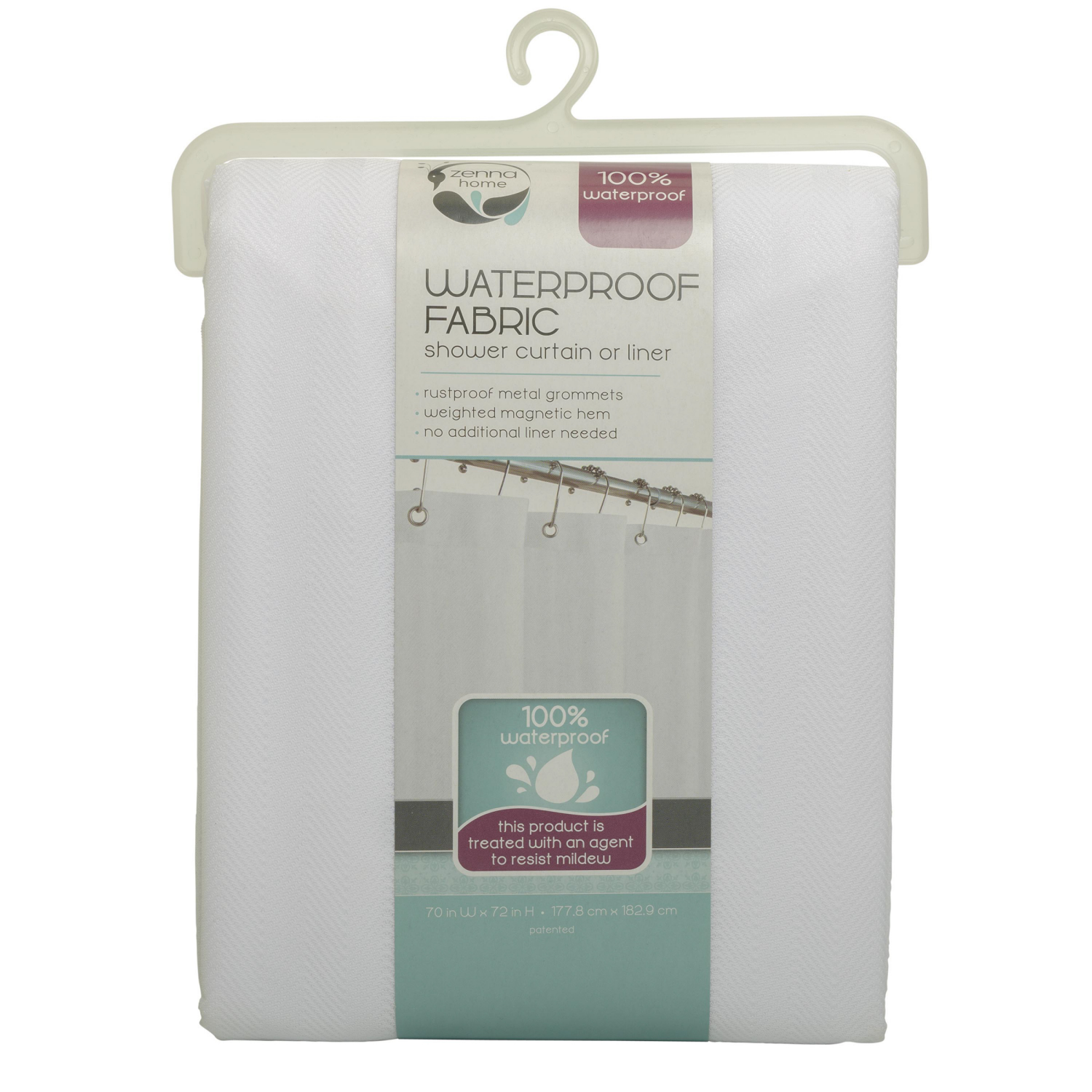 slide 4 of 6, Zenna Home Waterproof Herringbone Fabric Shower Curtain/Liner, 70 x 72 in, White, 70 x 72 