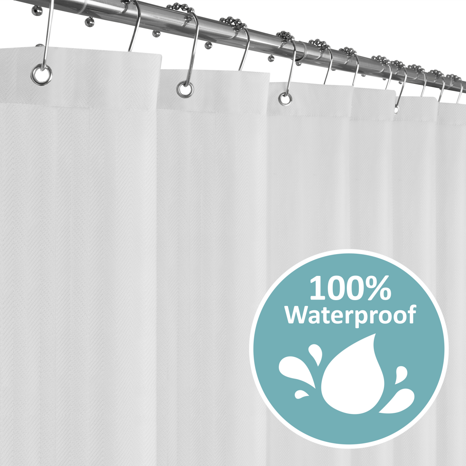 slide 6 of 6, Zenna Home Waterproof Herringbone Fabric Shower Curtain/Liner, 70 x 72 in, White, 70 x 72 