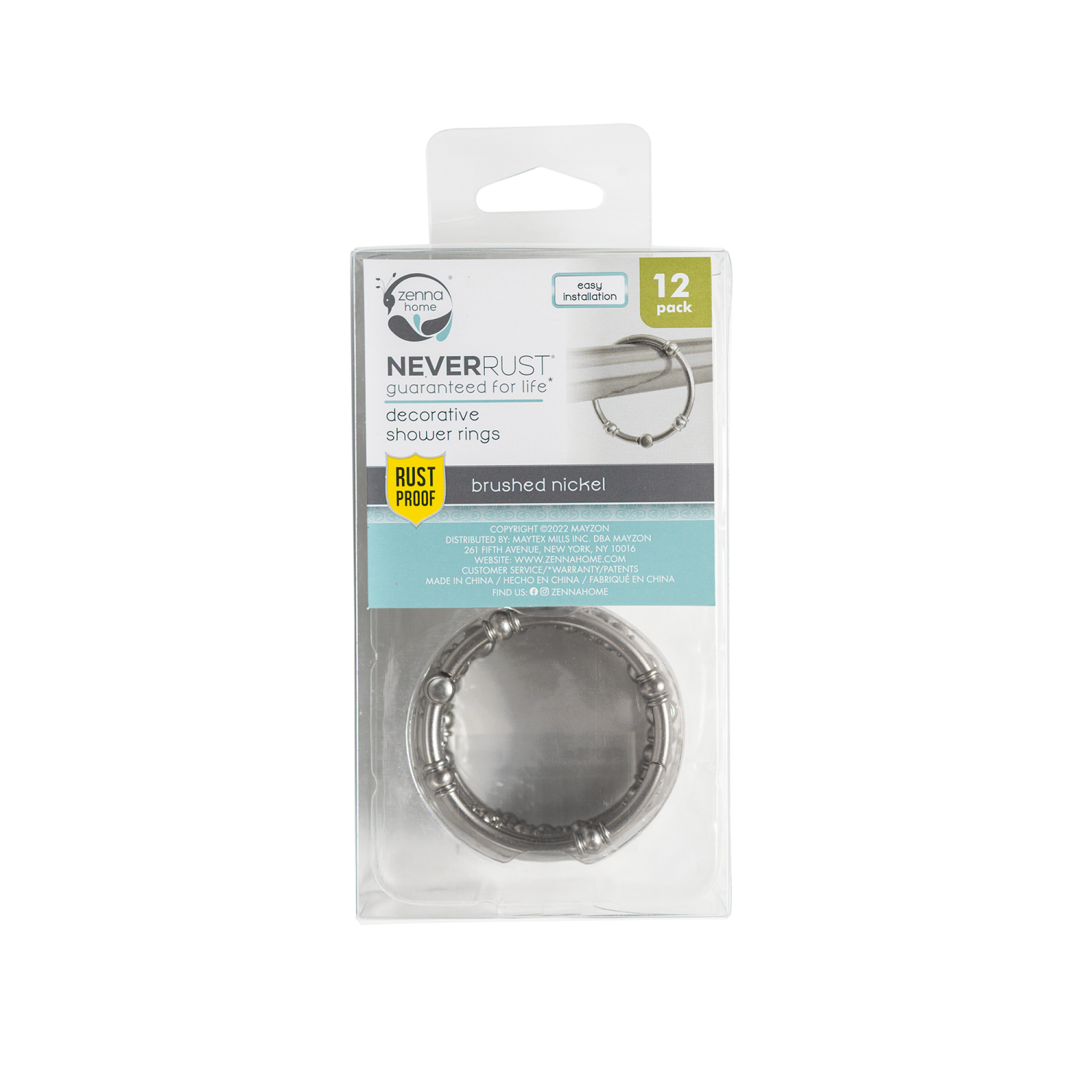 slide 2 of 3, Maytex Mills Luminex Charleston Aluminum Shower Curtain Rings - Nickel, 12 ct