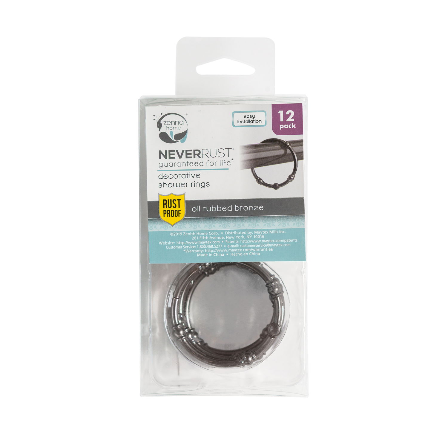 slide 2 of 3, Maytex Mills Charleston Aluminum Round Shower Curtain Rings - Bronze, 12 ct