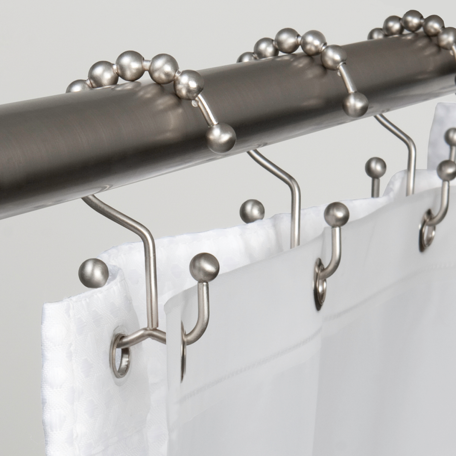 slide 1 of 3, Zenna Home NeverRust Easy-Glide Double Decorative Shower Hooks, Brushed Nickel, 1 ct