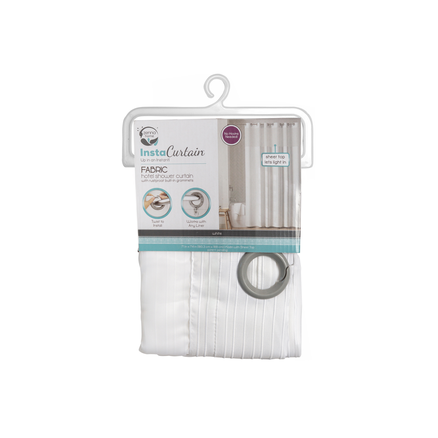 slide 4 of 6, Zenna Home White Insta Curtain Fabric Hotel Shower Curtain 1 ea, 1 ct