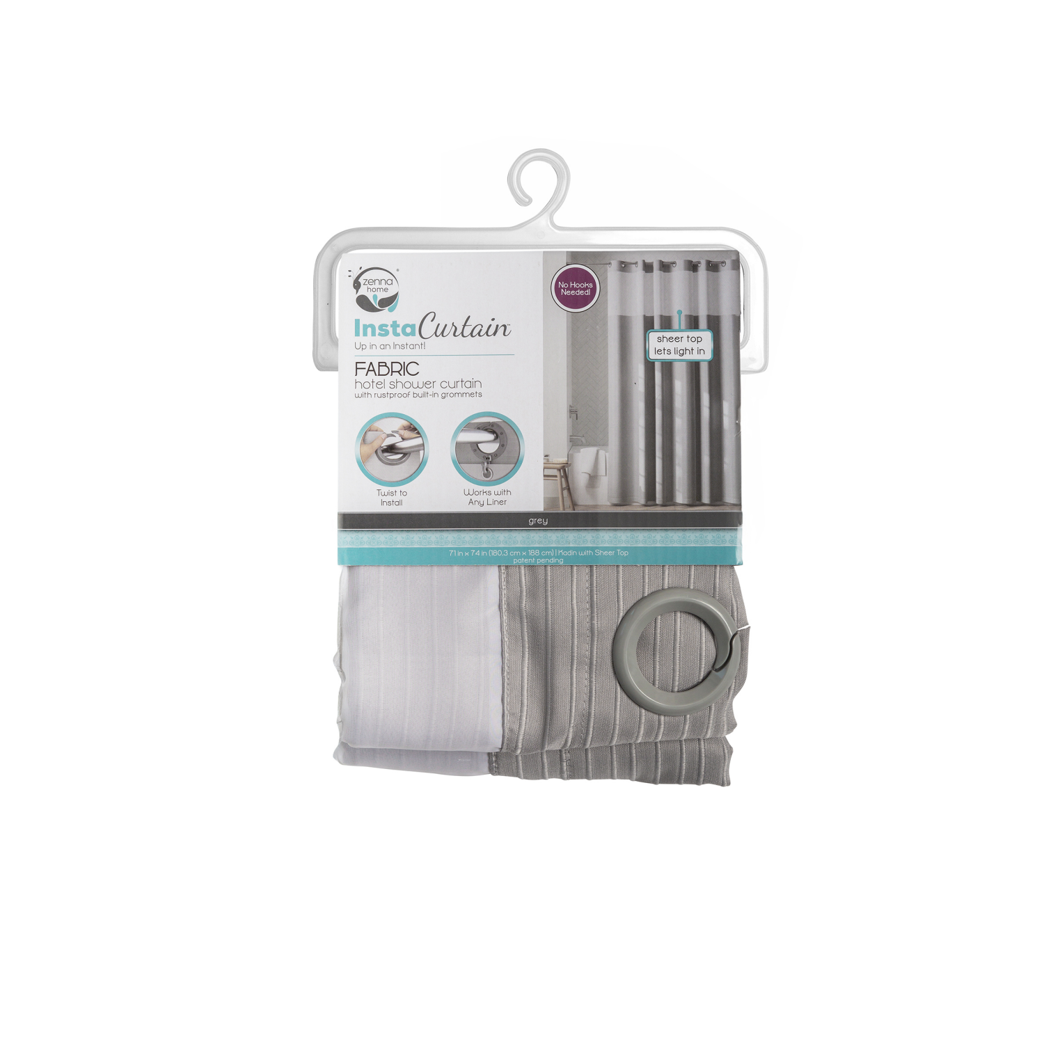 slide 4 of 6, Zenna Home InstaCurtain Kadin Fabric Shower Curtain with View, 71 x 74 in, Grey, 1 ct