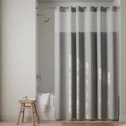 Zenna Home InstaCurtain Kadin Fabric Shower Curtain with View, 71 x 74 in, Grey