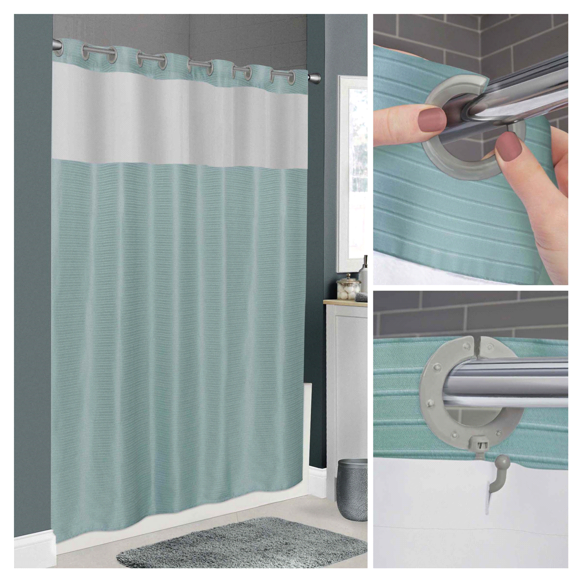 slide 1 of 1, Zenna Home InstaCurtain Kadin Premium Fabric Hotel Shower Curtain with View, Aqua, 1 ct