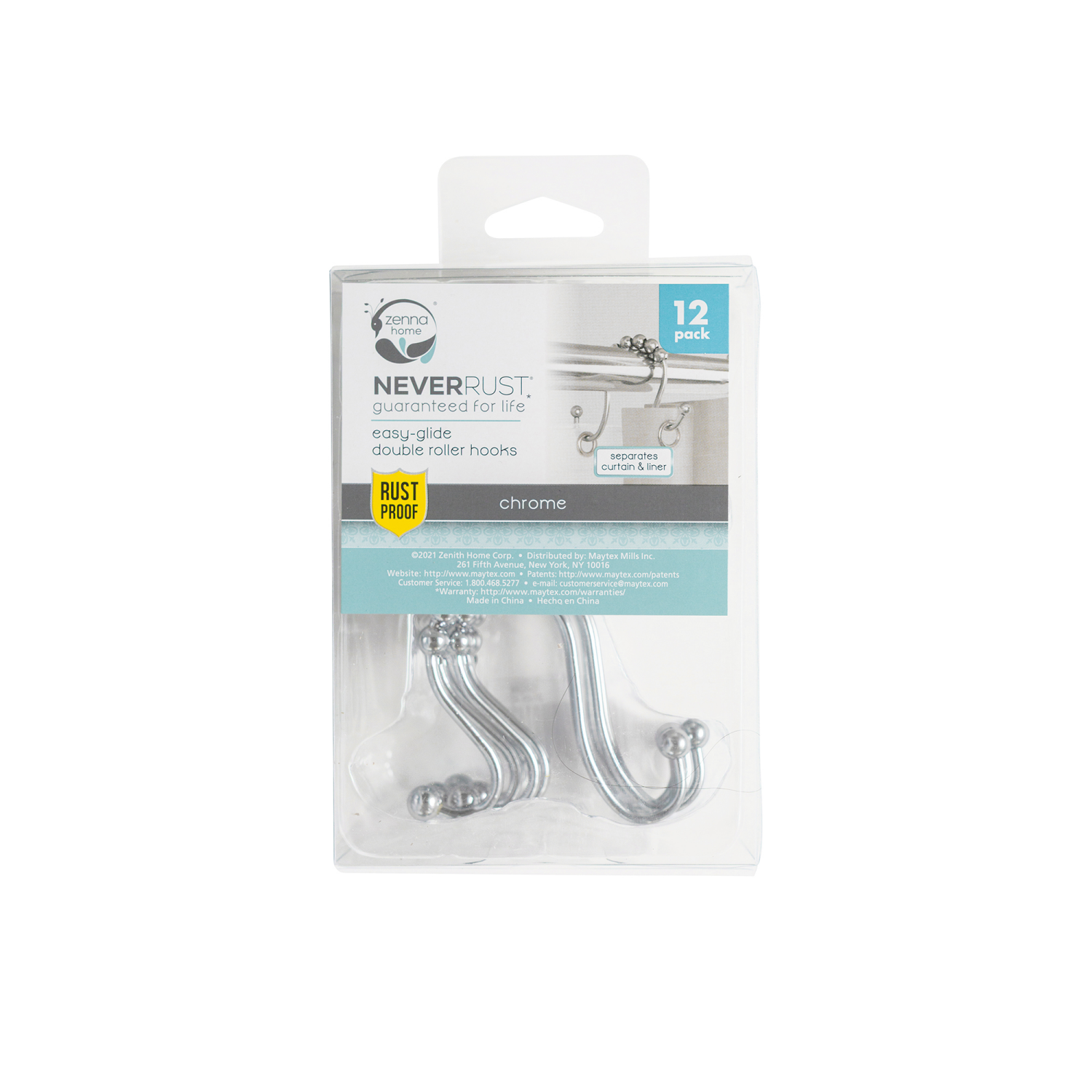 slide 2 of 3, Zenna Home Never Rust Open Double Glide Hook Chrome, 1 ct