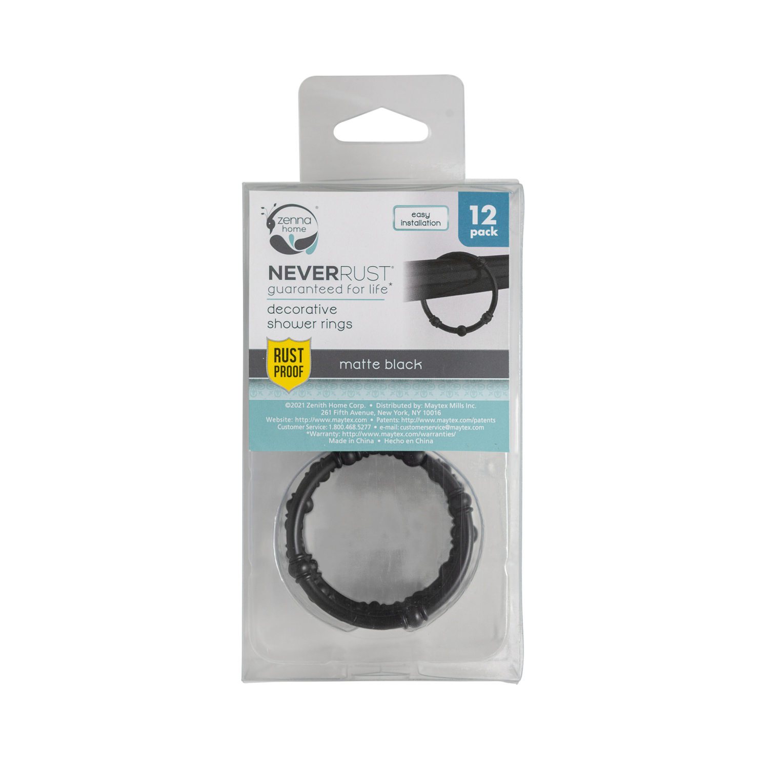 slide 2 of 3, Zenna Home Never Rust Shower Rings One Size 12 ea, 12 ct