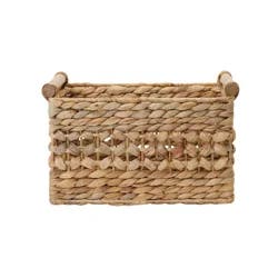 Ricenut Water Hyacinth Rectangular Basket Butterfly With Pole Wood