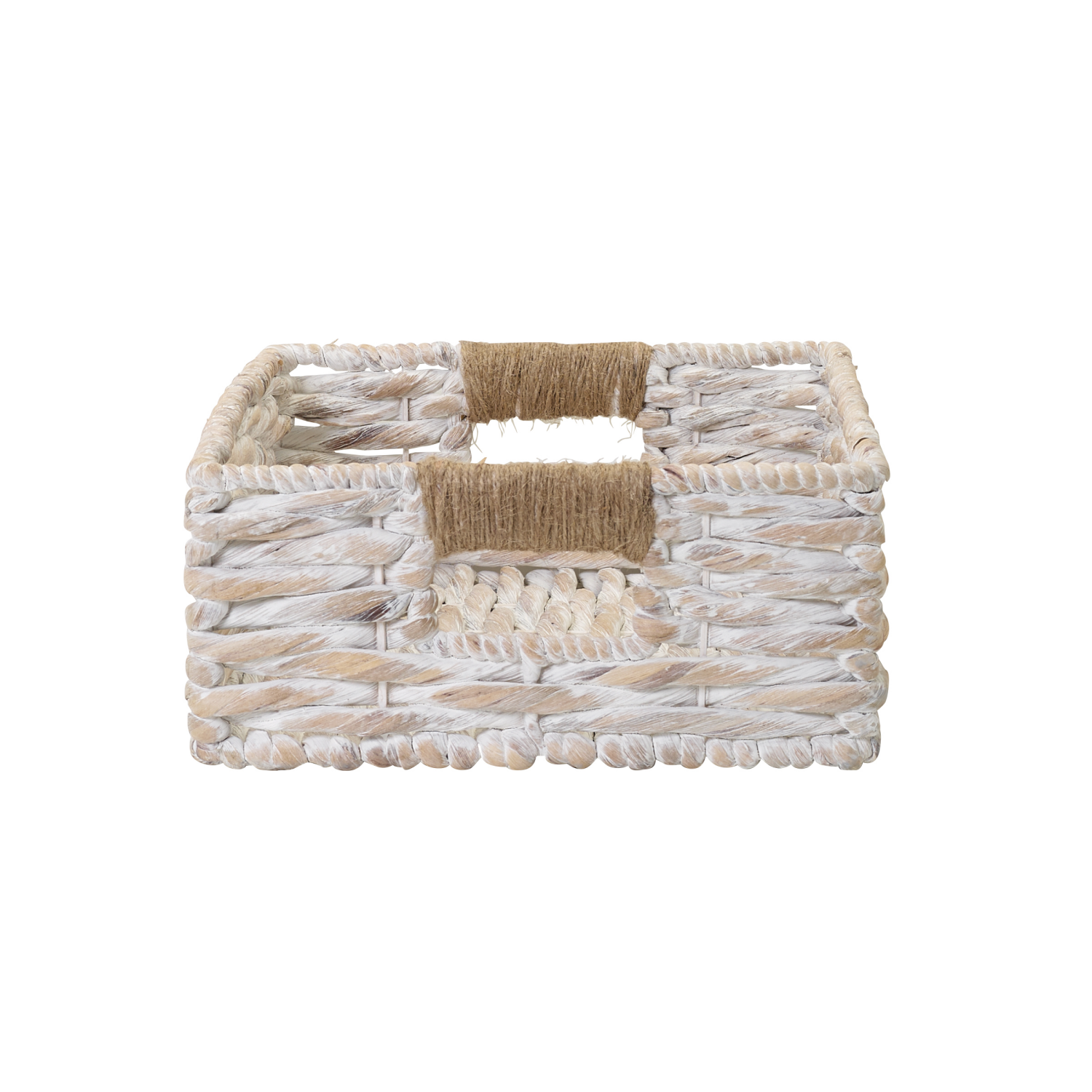 slide 2 of 8, White Wash Twist Hyacinth Rectangular Basket with Jute Wrap, 1 ct