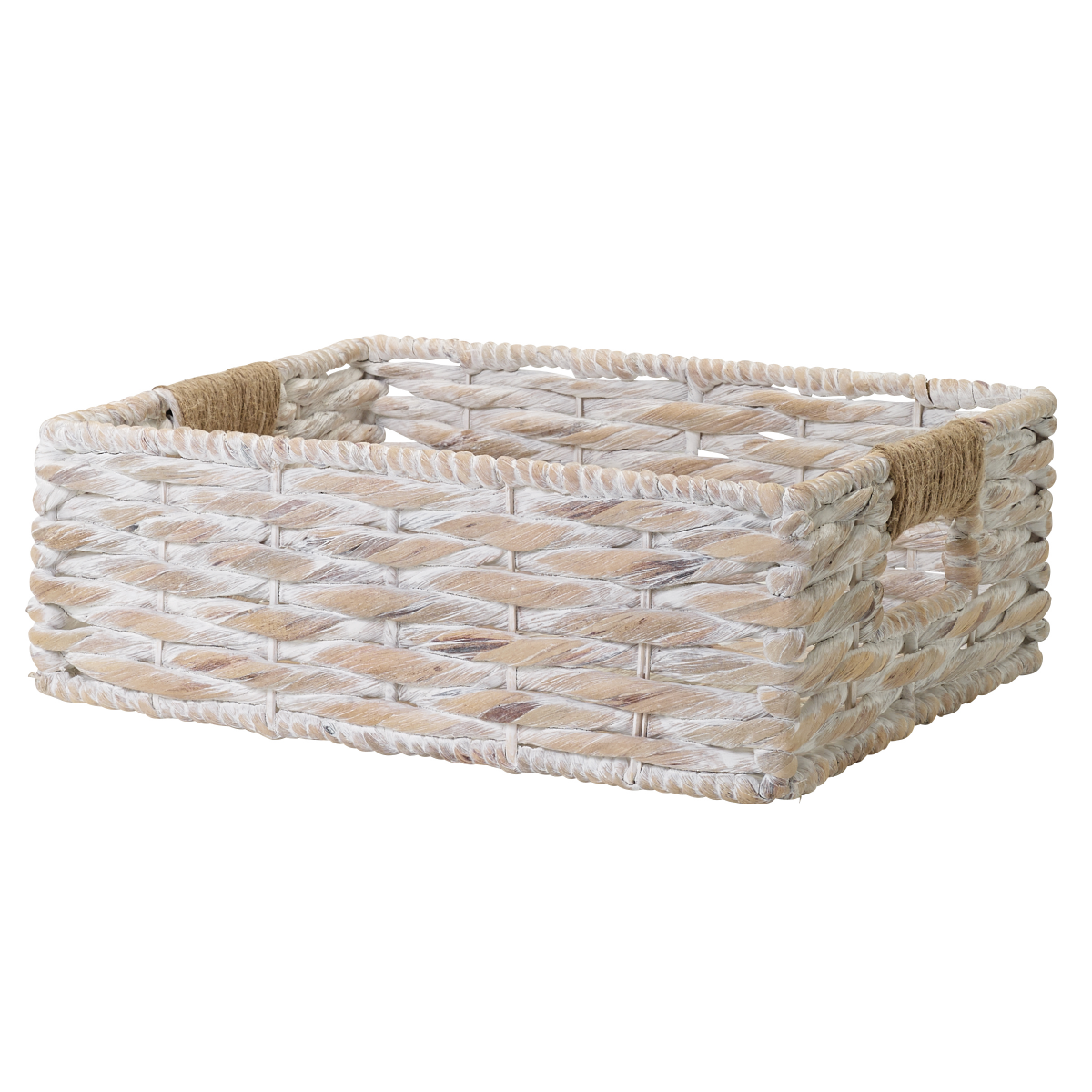 slide 7 of 7, White Wash Twist Hyacinth Rectangular Basket with Jute Wrap, 1 ct
