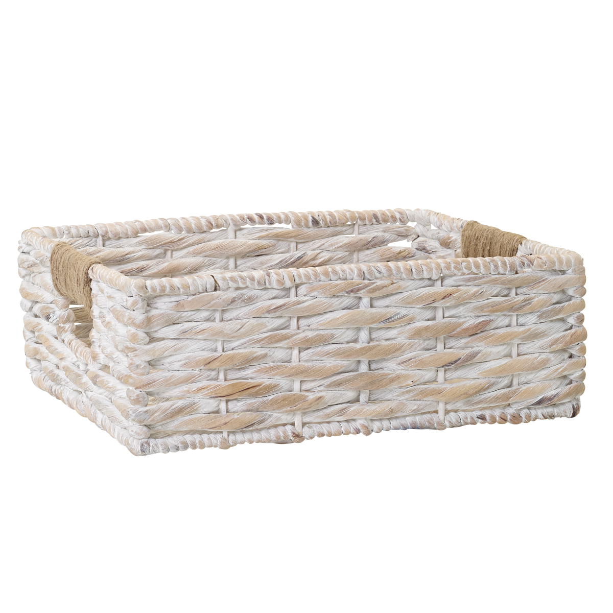 slide 3 of 7, White Wash Twist Hyacinth Rectangular Basket with Jute Wrap, 1 ct