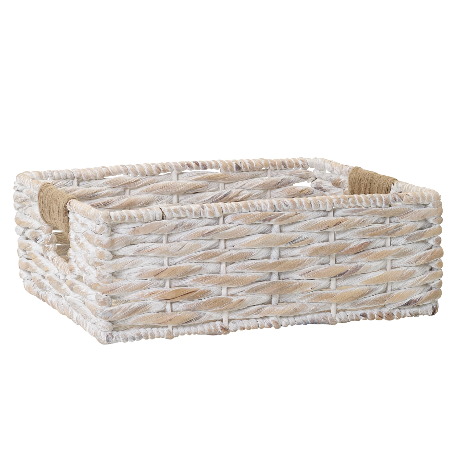 slide 4 of 8, White Wash Twist Hyacinth Rectangular Basket with Jute Wrap, 1 ct