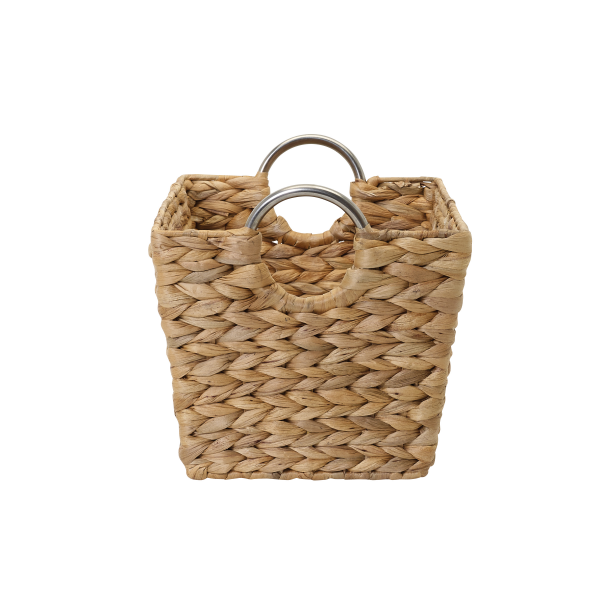 slide 21 of 25, Natural Havana Hyacinth Rectangular Basket with Chrome Ring Handles, 1 ct