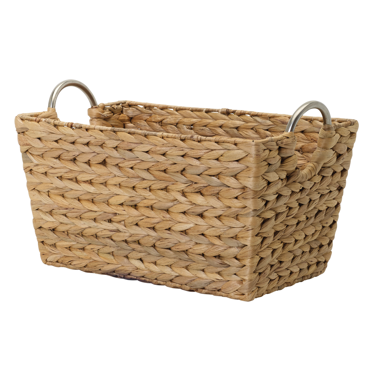 slide 11 of 25, Natural Havana Hyacinth Rectangular Basket with Chrome Ring Handles, 1 ct