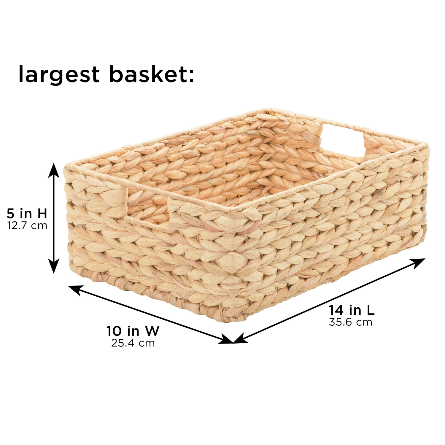 slide 3 of 5, RGI Natural Water Hyacinth Rectangular Havana Storage Baskets with Cut-out Handles, Value Set of 3 Baskets (1 Large, 1 Medium, 1 Small), 1 ct