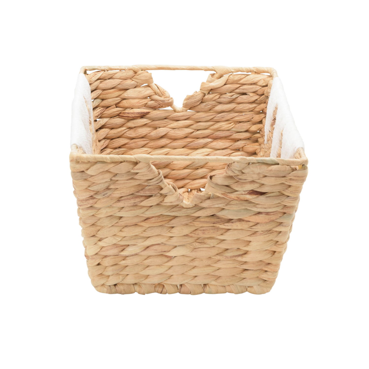 slide 4 of 8, Natural Water Hyacinth Rectangle Tapered Basket With Cream Yarn Triangle Trim Accent, 1 ct