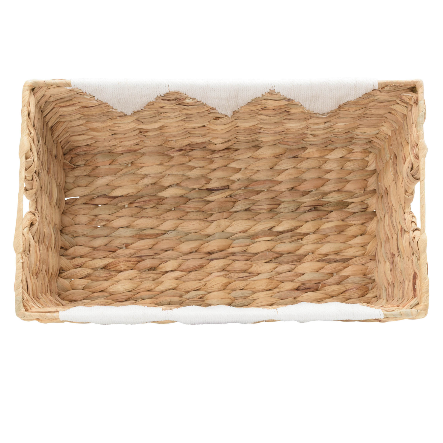 slide 6 of 8, Natural Water Hyacinth Rectangle Tapered Basket With Cream Yarn Triangle Trim Accent, 1 ct