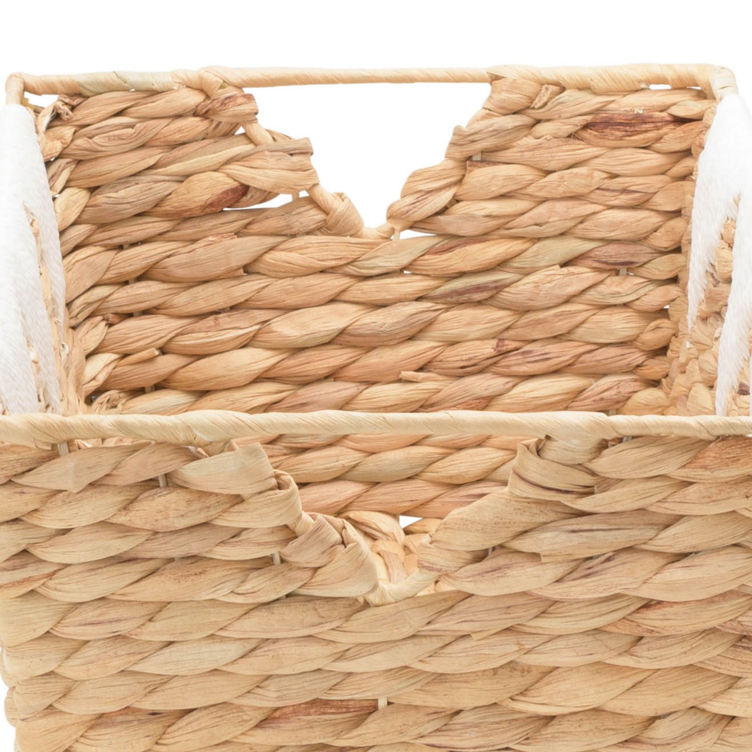 slide 8 of 8, Natural Water Hyacinth Rectangle Tapered Basket With Cream Yarn Triangle Trim Accent, 1 ct