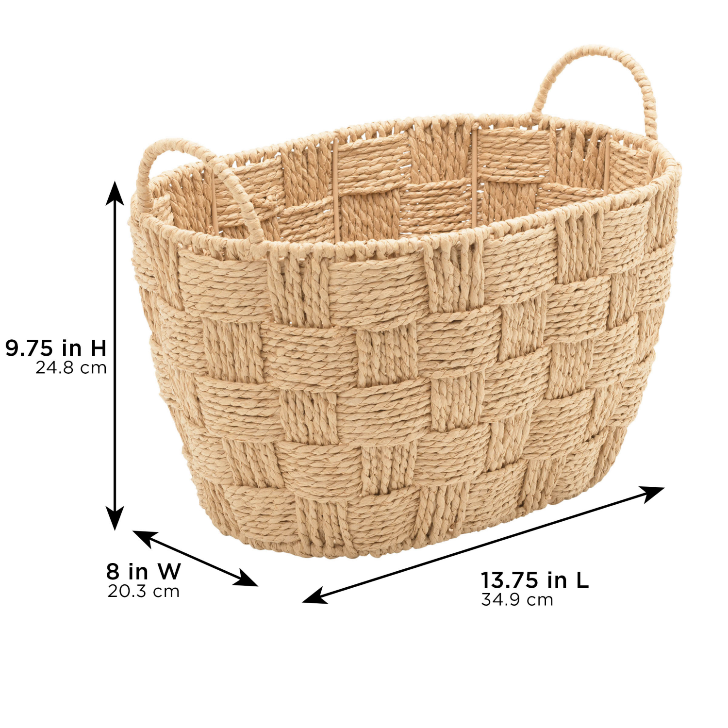slide 2 of 4, RGI Medium Oval Paper Cord Storage Basket with Ear Handles, Tan, 13.75 in. L x 9.75 in. W x 8 in. H, 1 ct