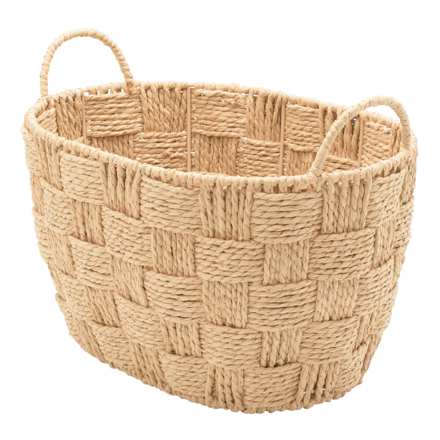 slide 1 of 4, RGI Medium Oval Paper Cord Storage Basket with Ear Handles, Tan, 13.75 in. L x 9.75 in. W x 8 in. H, 1 ct