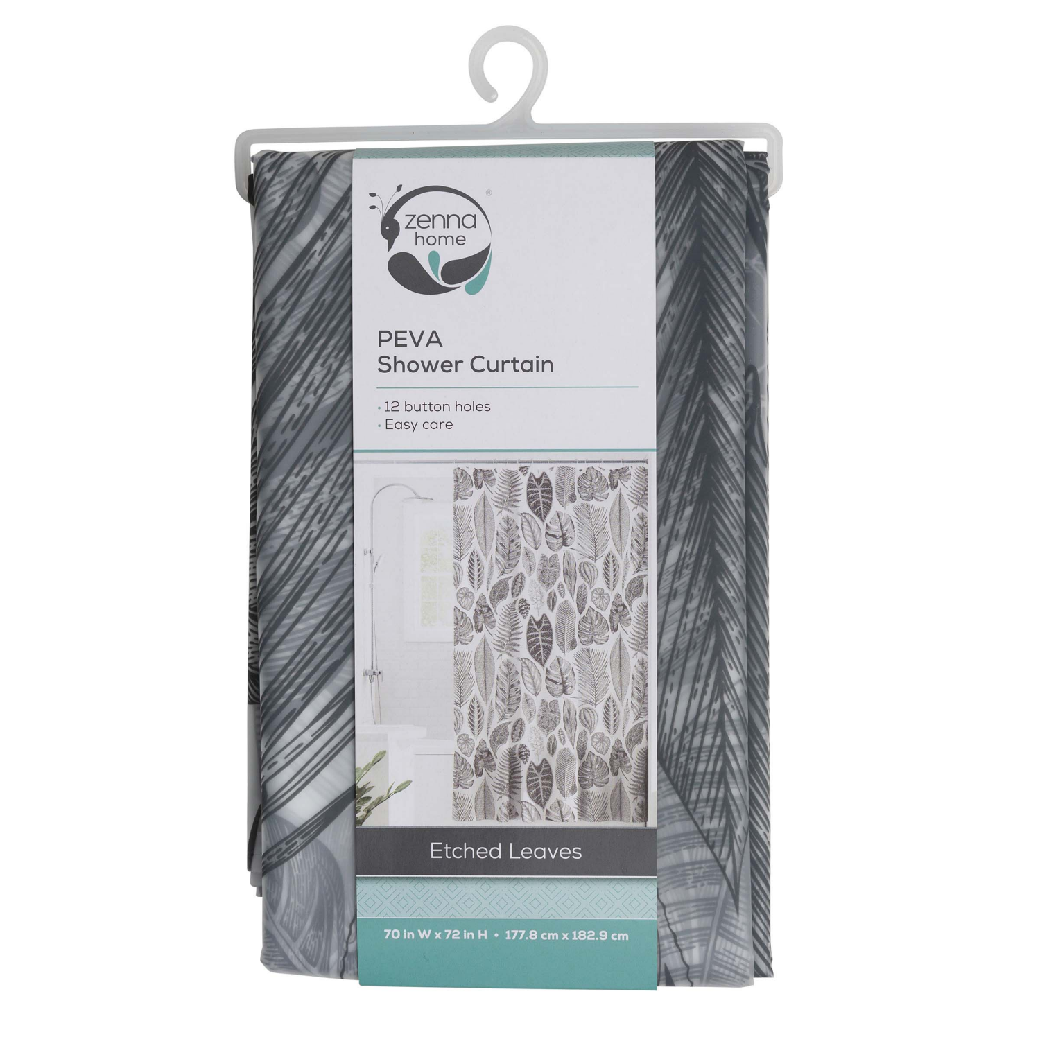 slide 3 of 5, Zenna Home Etched Leaves PEVA Shower Curtain 1 ea, 1 ct