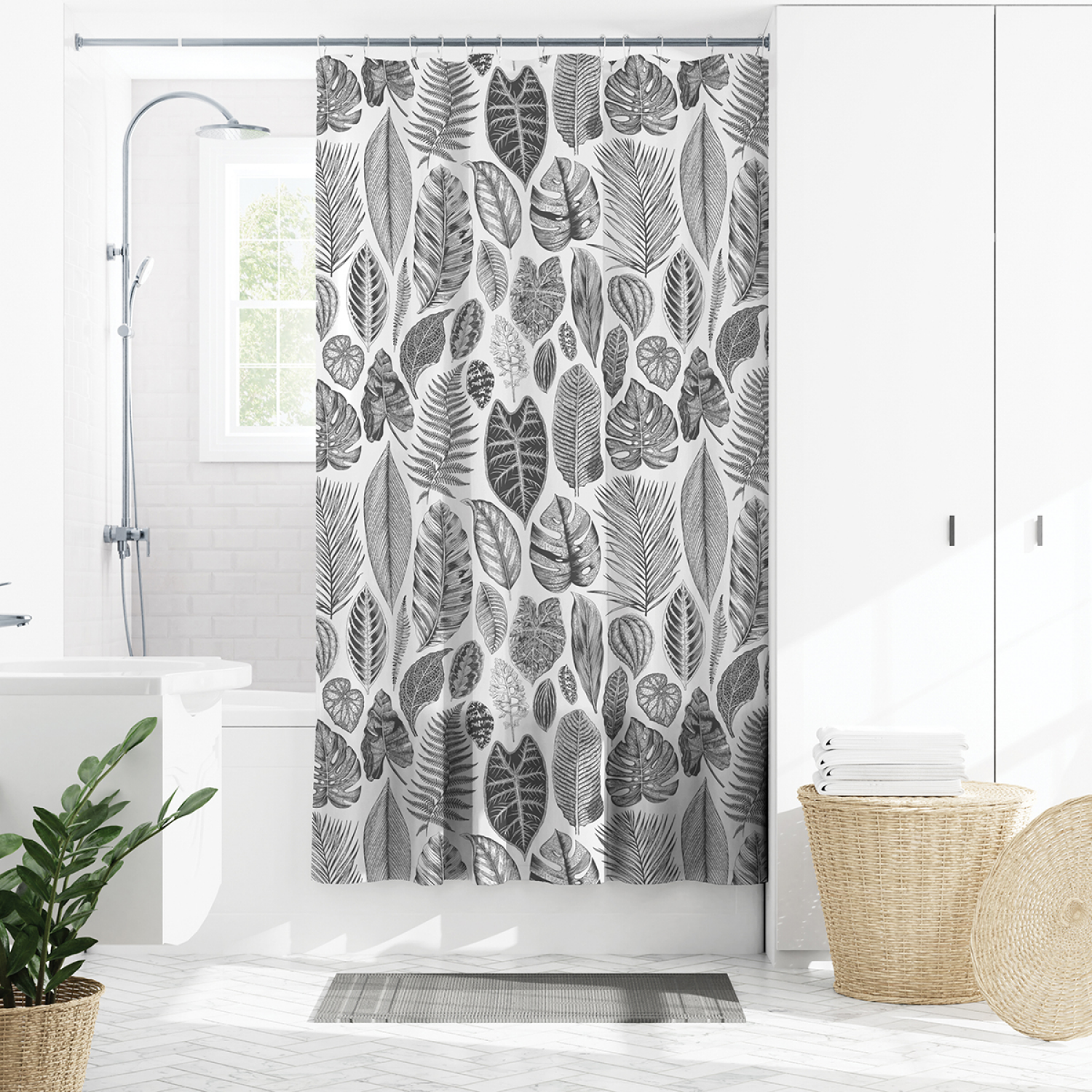 slide 1 of 5, Zenna Home Etched Leaves PEVA Shower Curtain 1 ea, 1 ct
