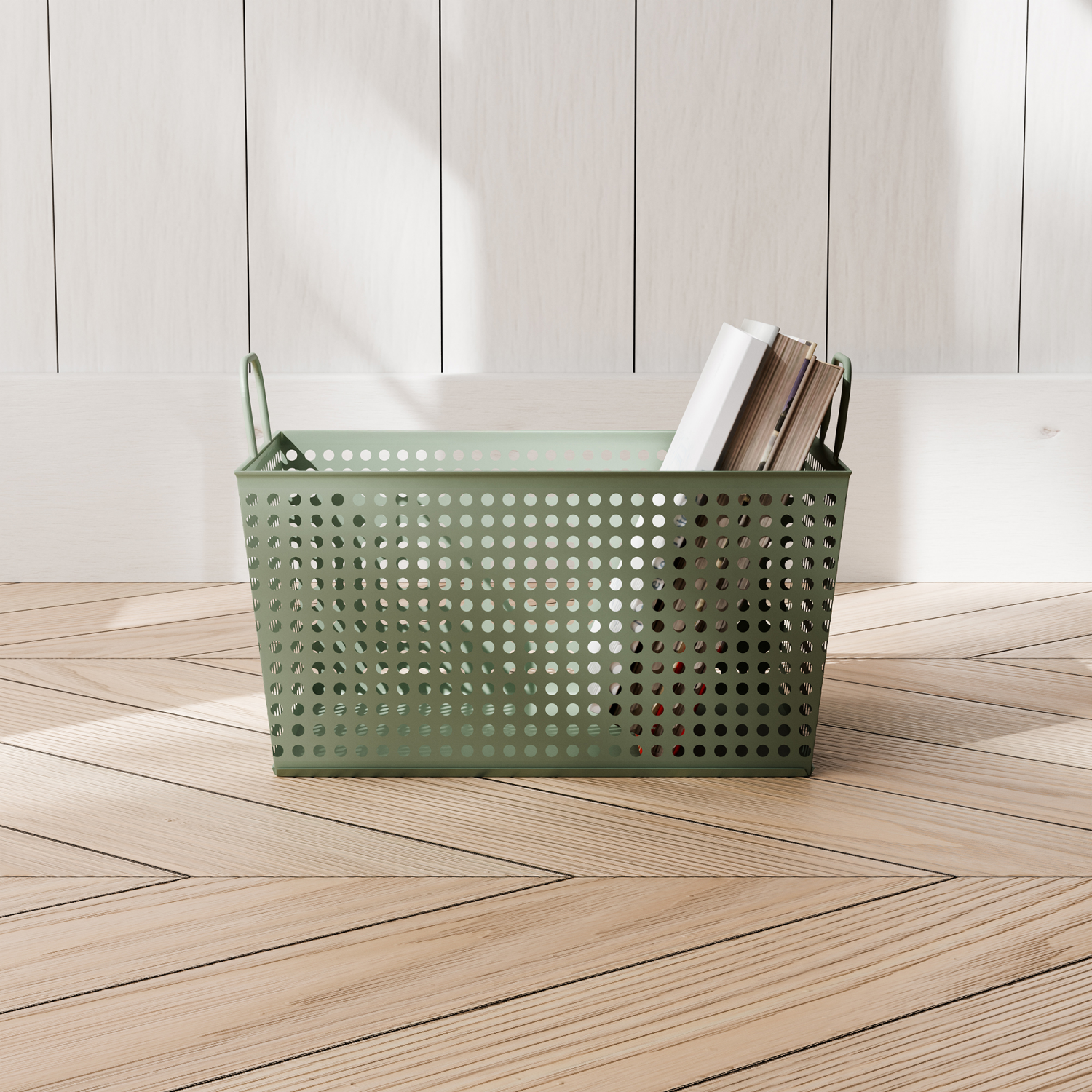 slide 1 of 4, RGI Home Perforated Metal Decorative Storage Basket, Desert Sage, 1 ct