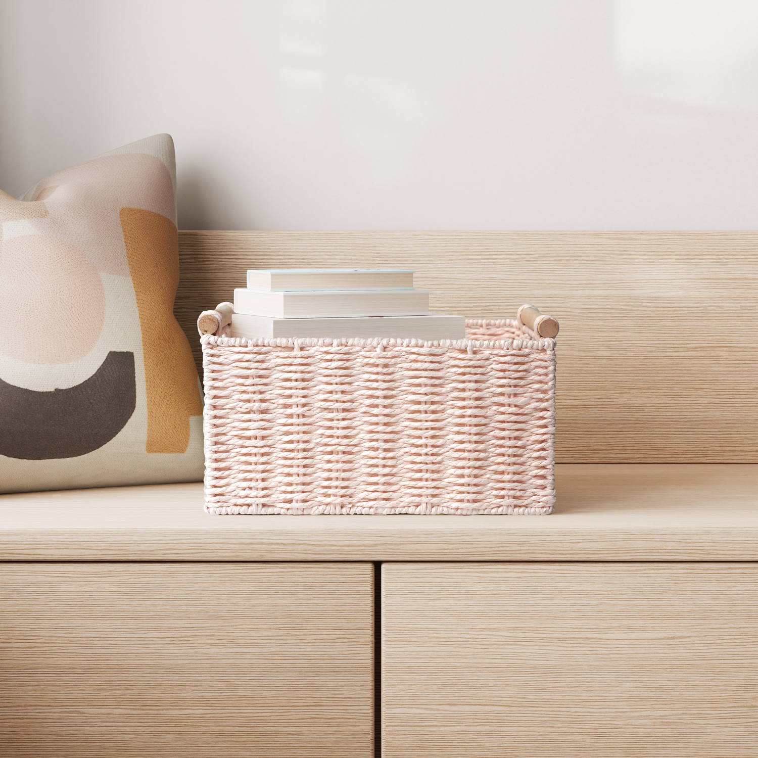 slide 1 of 4, RGI Home Woven Paper Cord Decorative Storage Basket, Pearl Pink, 1 ct
